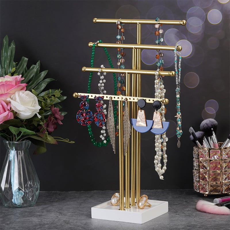 Elegant Four-Tiered Jewelry Organizer Tree Stand