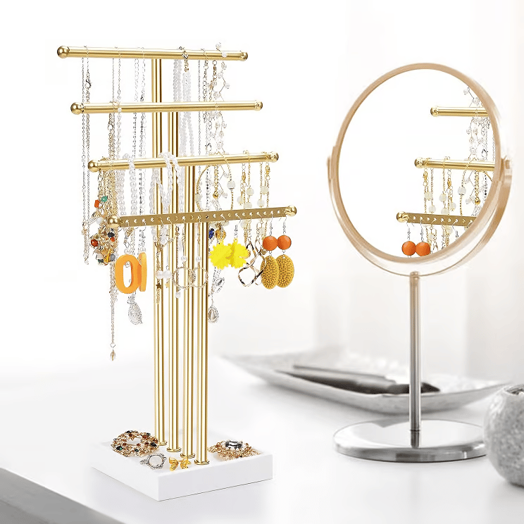 Elegant Four-Tiered Jewelry Organizer Tree Stand